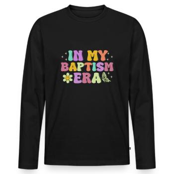 Temps pour mon baptême Première Communion - T-shirt manches longues Premium bio Homme - noir - Devant - Nico (187cm)