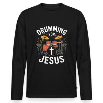 Trommeln Für Jesus Drummer Schlagzeuger - Männer Premium Bio Langarmshirt - Schwarz - Vorne - Nico (187cm)