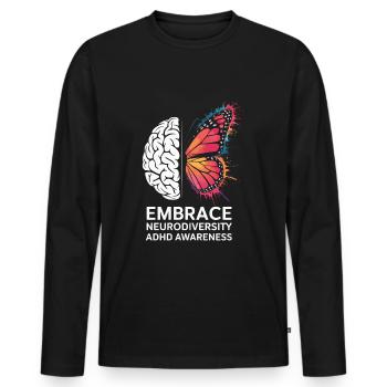 Embrace Neurodiversity ADHD Awareness Orange - Men's Premium Organic Long Sleeve Shirt - black - Front - Nico (187cm)