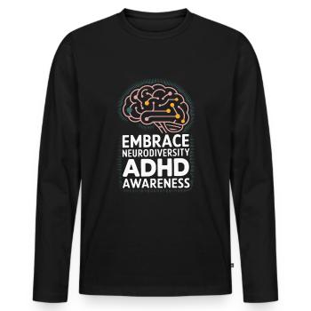 Embrace Neurodiversity ADHD Awareness Orange - Men's Premium Organic Long Sleeve Shirt - black - Front - Nico (187cm)