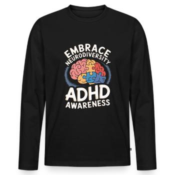 Embrace Neurodiversity ADHD Awareness Orange - Men's Premium Organic Long Sleeve Shirt - black - Front - Nico (187cm)