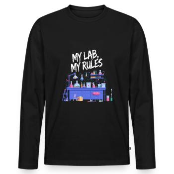 Mein Labor, meine Regeln - Männer Premium Bio Langarmshirt - Schwarz - Vorne - Nico (187cm)