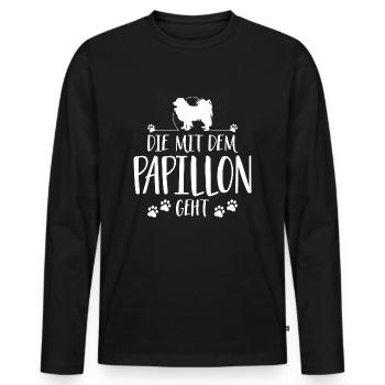 DIE MIT PAPILLON GEHT Hundespruch Hund Wilsigns - Männer Premium Bio Langarmshirt - Schwarz - Vorne - Nico (187cm)