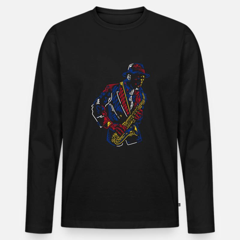 Saxophon Jazz - Männer Premium Bio Langarmshirt - Schwarz