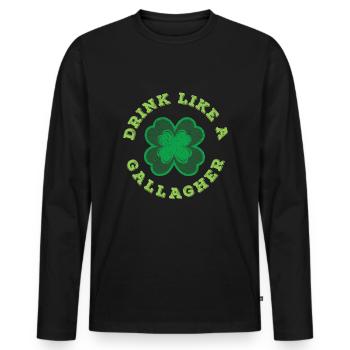 Clover Drink Like Gallagher Saint Patrick's Day - Männer Premium Bio Langarmshirt - Schwarz - Vorne - Nico (187cm)