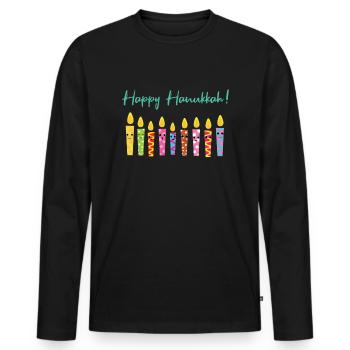 Cute Happy Hanukkah Candles Menorah Jewish - Men's Premium Organic Long Sleeve Shirt - black - Front - Nico (187cm)