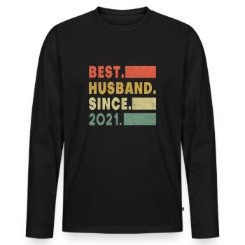 Meilleur mari 2021 Mariage Cœurs Saint-Valentin - T-shirt manches longues Premium bio Homme - noir - Devant - Nico (187cm)