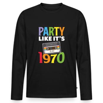 70er Jahre Party Outfit Kostüm 70er Party - Männer Premium Bio Langarmshirt - Schwarz - Vorne - Nico (187cm)