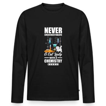 Funny Chemistry Student Chemist Cat - Men's Premium Organic Long Sleeve Shirt - black - Front - Nico (187cm)