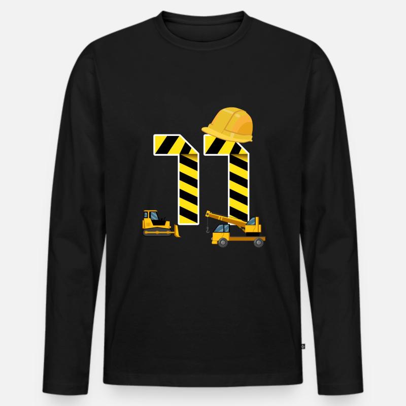 11. Geburtstag Bagger Baustelle Bauarbeiter - Männer Premium Bio Langarmshirt - Schwarz