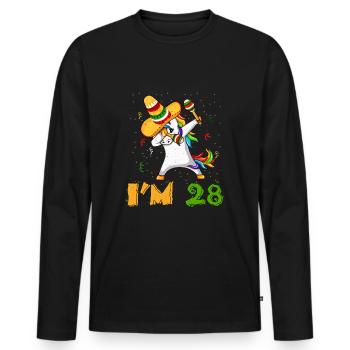 Age 28 Year Old Dab Unicorn Mexican Cinco De Mayo - Men's Premium Organic Long Sleeve Shirt - black - Front - Nico (187cm)