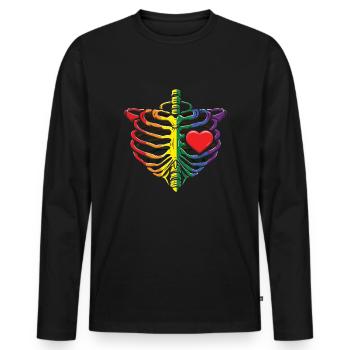 Skeleton Heart Rainbow LGBTQ Gay Pride LGBT Pride - Men's Premium Organic Long Sleeve Shirt - black - Front - Nico (187cm)