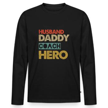 Retro Vintage Hero Dad Papa Fathers Day Coach - Männer Premium Bio Langarmshirt - Schwarz - Vorne - Nico (187cm)