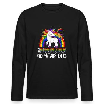 Licorne Age 40 ans Gay Pride Mois de la fierté LGBT - T-shirt manches longues Premium bio Homme - noir - Devant - Nico (187cm)