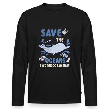 Journée Dolphin Planet Water Protect Save Oceans - T-shirt manches longues Premium bio Homme - noir - Devant - Nico (187cm)