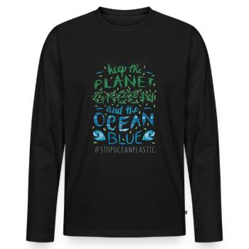 Keep Planet Protect Save Stop Journée des océans en plastique - T-shirt manches longues Premium bio Homme - noir - Devant - Nico (187cm)