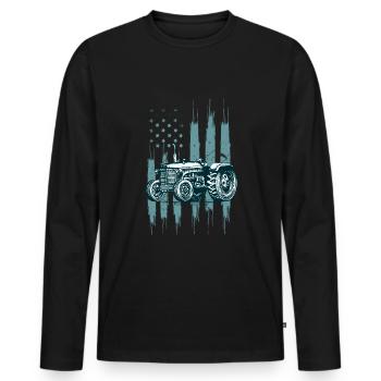 Farm Farmer Rancher Drive US Flag American Tractor - T-shirt manches longues Premium bio Homme - noir - Devant - Nico (187cm)
