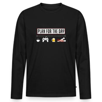 Plan amusant pour le jeu de joueur de jour - T-shirt manches longues Premium bio Homme - noir - Devant - Nico (187cm)