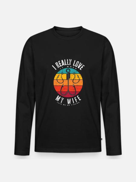Cadeau amusant de pêcheur - T-shirt manches longues Premium bio Homme - noir