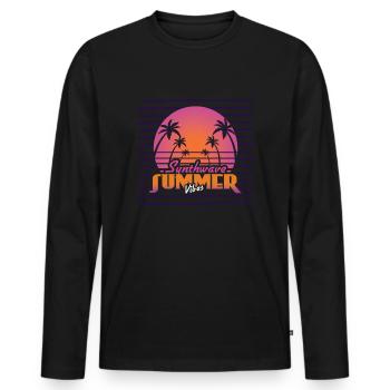 Palm Vaporwave Vibes Tropical Hello Summer 2022 - Männer Premium Bio Langarmshirt - Schwarz - Vorne - Nico (187cm)