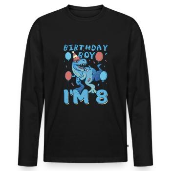 Boy Age 8 Year Old Cute Birth Born Roar Dinosaur - Men's Premium Organic Long Sleeve Shirt - black - Front - Nico (187cm)