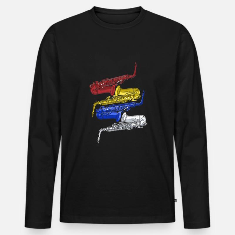 Saxophon Jazz - Männer Premium Bio Langarmshirt - Schwarz