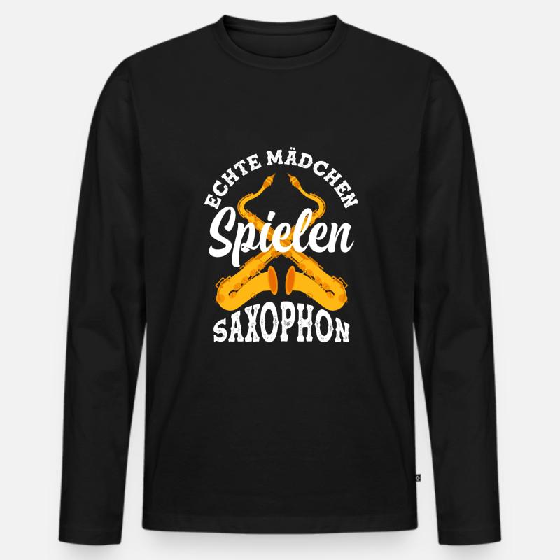 Echte Mädchen Spielen Saxophon - Männer Premium Bio Langarmshirt - Schwarz