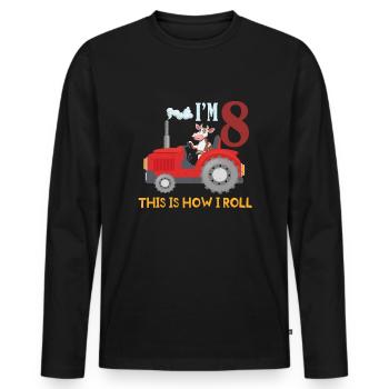 Birth Born Age 8 Year Old Farmer Farm Cow Tractor - Men's Premium Organic Long Sleeve Shirt - black - Front - Nico (187cm)