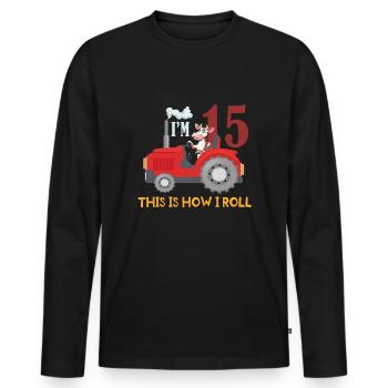 Birth Born Age 15 Year Old Farmer Farm Cow Tractor - Männer Premium Bio Langarmshirt - Schwarz - Vorne - Nico (187cm)