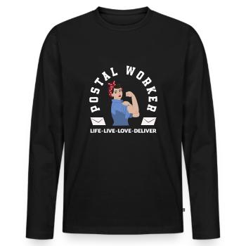 Drôle de lettre Livreur Post Post Cadeaux - T-shirt manches longues Premium bio Homme - noir - Devant - Nico (187cm)