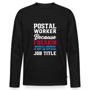 Drôle de lettre Livreur Post Post Cadeaux - T-shirt manches longues Premium bio Homme - noir - Devant - Nico (187cm)
