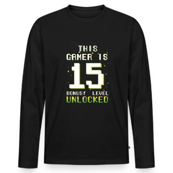 Ce gamer amateur de jeux vidéo Gamer Age 15 - T-shirt manches longues Premium bio Homme - noir - Devant - Nico (187cm)