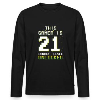 Ce gamer amateur de jeux vidéo Gamer Age 21 - T-shirt manches longues Premium bio Homme - noir - Devant - Nico (187cm)