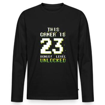 Ce gamer amateur de jeux vidéo Gamer Age 23 - T-shirt manches longues Premium bio Homme - noir - Devant - Nico (187cm)