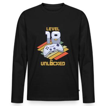 Amateur de jeux vidéo rétro Age 18 Niveau débloqué - T-shirt manches longues Premium bio Homme - noir - Devant - Nico (187cm)