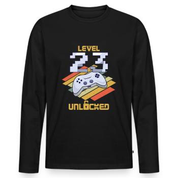 Amateur de jeux vidéo rétro Age 23 Niveau débloqué - T-shirt manches longues Premium bio Homme - noir - Devant - Nico (187cm)