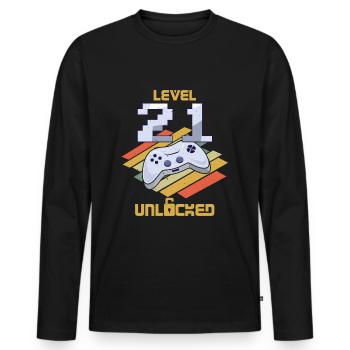 Retro Video Game Lover Age 21 Niveau Débloqué - T-shirt manches longues Premium bio Homme - noir - Devant - Nico (187cm)