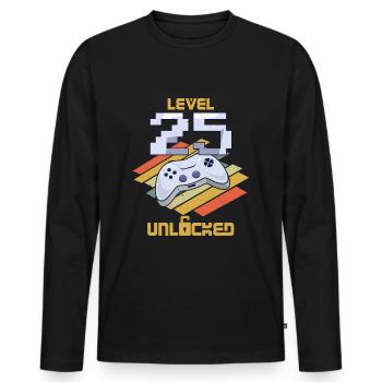 Amateur de jeux vidéo rétro Age 25 Niveau débloqué - T-shirt manches longues Premium bio Homme - noir - Devant - Nico (187cm)