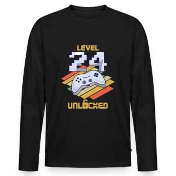 Retro Video Game Lover Age 24 Level Unlocked - Men's Premium Organic Long Sleeve Shirt - black - Front - Nico (187cm)