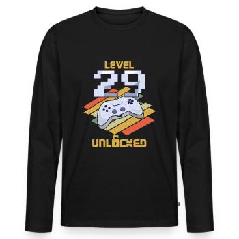 Amateur de jeux vidéo rétro Age 29 Niveau débloqué - T-shirt manches longues Premium bio Homme - noir - Devant - Nico (187cm)