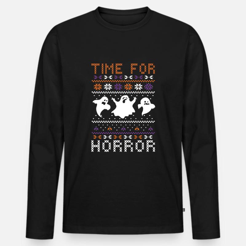 Stitch Pattern Ghost Creatures Halloween - Männer Premium Bio Langarmshirt - Schwarz