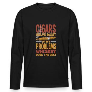 Cigar And Whiskey Cigar Smoker Gift - Men's Premium Organic Long Sleeve Shirt - black - Front - Nico (187cm)
