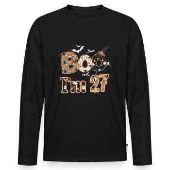 Halloween Pattern Ghost Creatures Birth Age 27 - Men's Premium Organic Long Sleeve Shirt - black - Front - Nico (187cm)