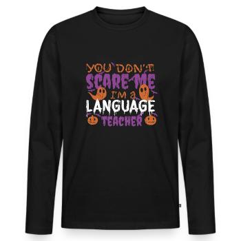 Ghost Pumpkin Professeur de langue Halloween - T-shirt manches longues Premium bio Homme - noir - Devant - Nico (187cm)