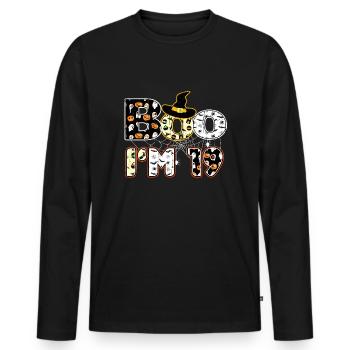 Halloween Pattern Spider Creatures Birth Age 19 - Men's Premium Organic Long Sleeve Shirt - black - Front - Nico (187cm)