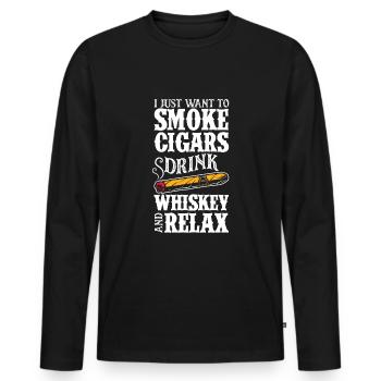 Cigars and Whiskey Cigar Smoker Gift - Men's Premium Organic Long Sleeve Shirt - black - Front - Nico (187cm)
