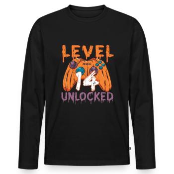 Halloween Pattern Pumpkin Game Gamer Birth Age 14 - Men's Premium Organic Long Sleeve Shirt - black - Front - Nico (187cm)