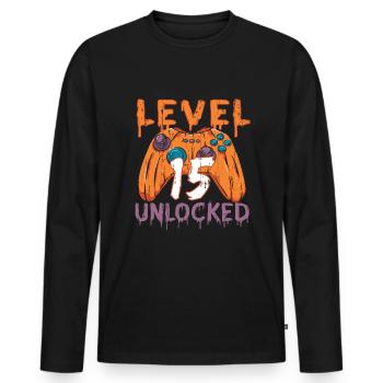 Halloween Pattern Pumpkin Game Gamer Birth Age 15 - Men's Premium Organic Long Sleeve Shirt - black - Front - Nico (187cm)
