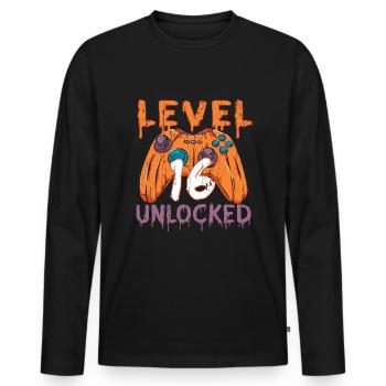 Halloween Pattern Pumpkin Game Gamer Birth Age 16 - Men's Premium Organic Long Sleeve Shirt - black - Front - Nico (187cm)