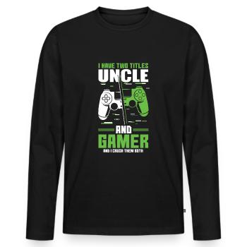Two Titles Uncle Gamer Video Game Lover Gaming - Men's Premium Organic Long Sleeve Shirt - black - Front - Nico (187cm)